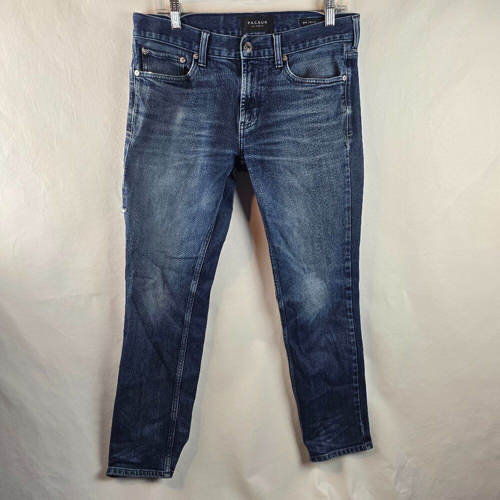 PacSun Jeans Mens 30x30 Blue Slim Stretch Denim Casual Pants Dark Wash Hole